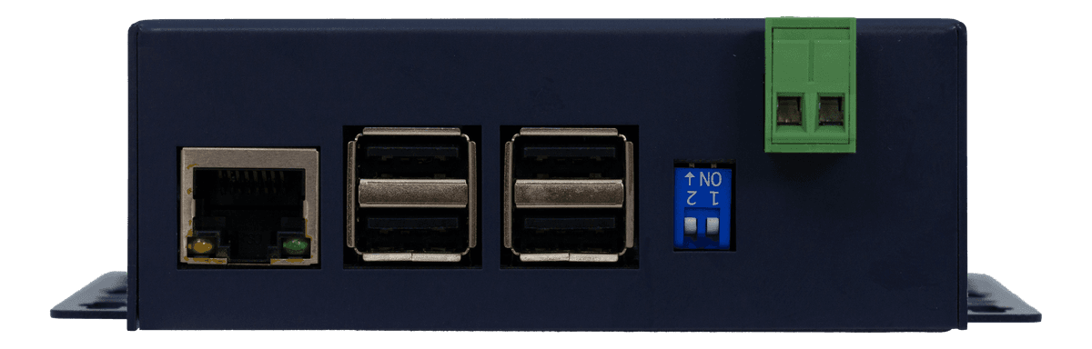 CGate-03 端面 I/O 標註（Ethernet／USB×2／DIP／電源）Modbus 網關